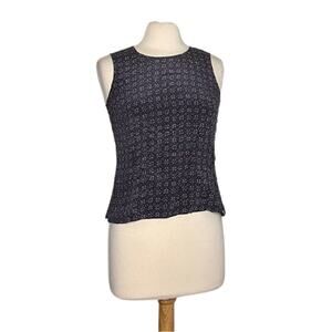 Vintage Pure Silk Talbots Ditsy Floral Crop Tank Button Side Modest Neck 1BB31